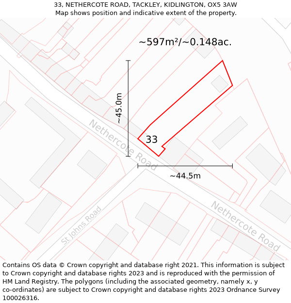 33, NETHERCOTE ROAD, TACKLEY, KIDLINGTON, OX5 3AW: Plot and title map