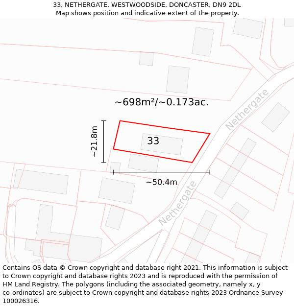 33, NETHERGATE, WESTWOODSIDE, DONCASTER, DN9 2DL: Plot and title map