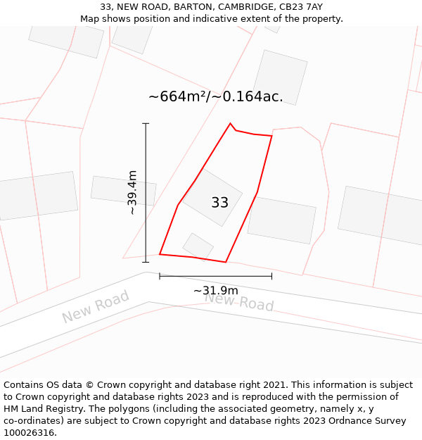 33, NEW ROAD, BARTON, CAMBRIDGE, CB23 7AY: Plot and title map