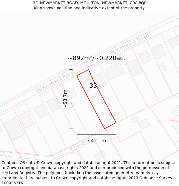 33, NEWMARKET ROAD, MOULTON, NEWMARKET, CB8 8QP: Plot and title map