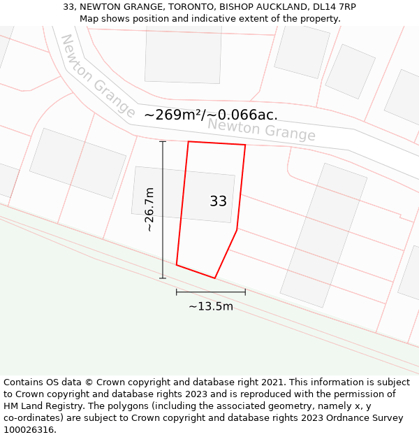 33, NEWTON GRANGE, TORONTO, BISHOP AUCKLAND, DL14 7RP: Plot and title map