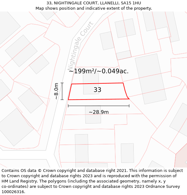 33, NIGHTINGALE COURT, LLANELLI, SA15 1HU: Plot and title map