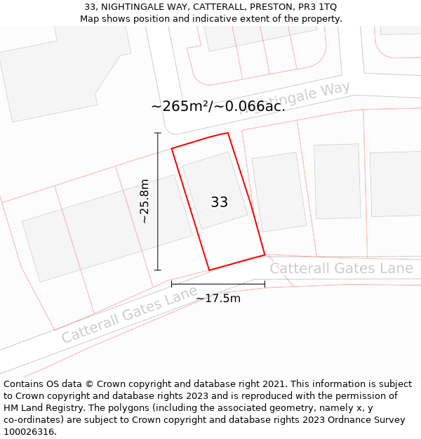 33, NIGHTINGALE WAY, CATTERALL, PRESTON, PR3 1TQ: Plot and title map