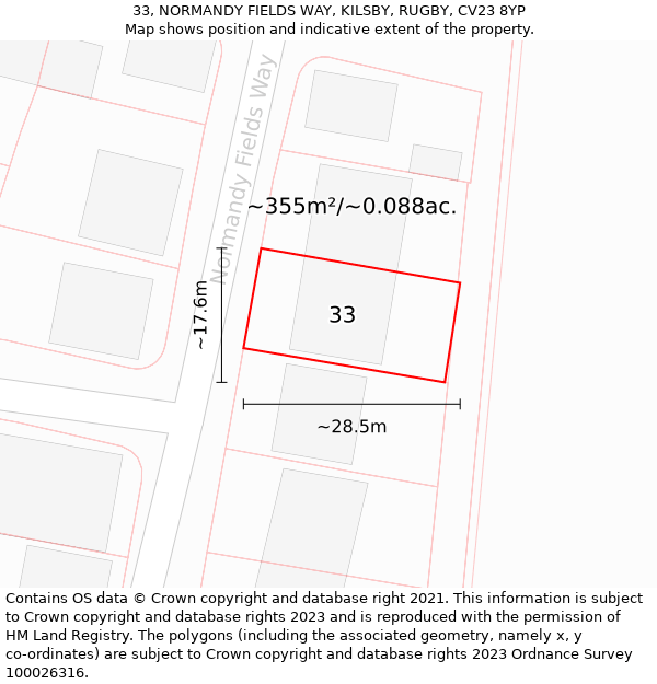 33, NORMANDY FIELDS WAY, KILSBY, RUGBY, CV23 8YP: Plot and title map