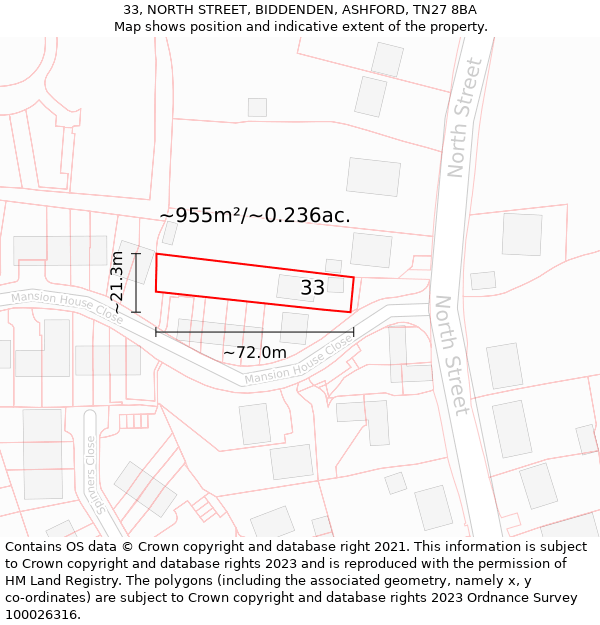 33, NORTH STREET, BIDDENDEN, ASHFORD, TN27 8BA: Plot and title map