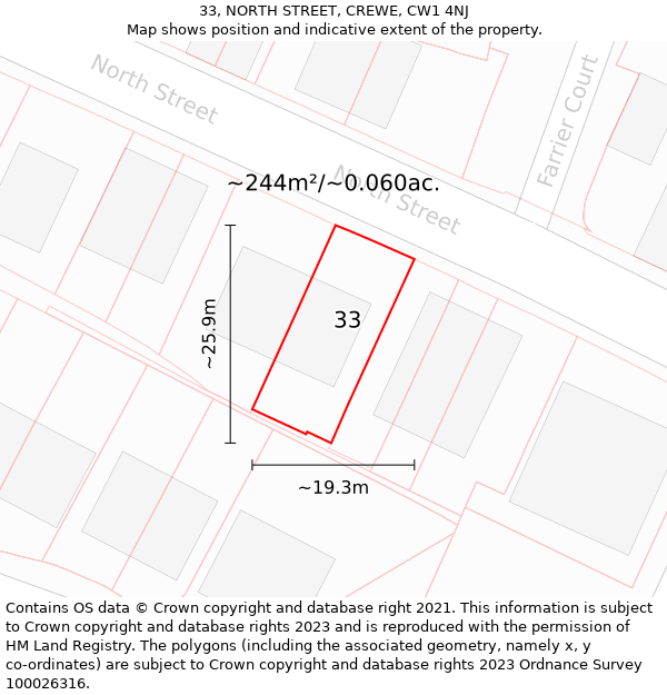 33, NORTH STREET, CREWE, CW1 4NJ: Plot and title map