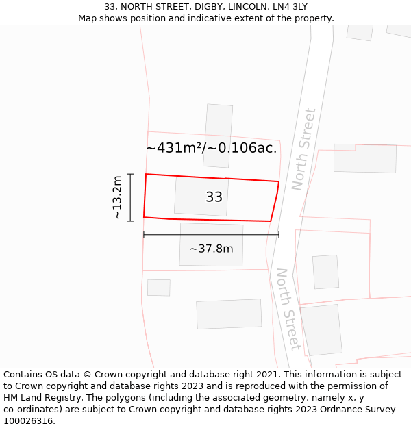 33, NORTH STREET, DIGBY, LINCOLN, LN4 3LY: Plot and title map