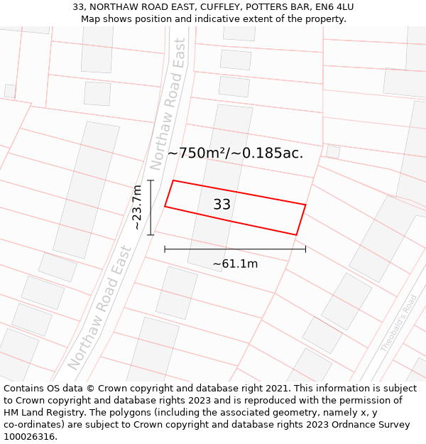 33, NORTHAW ROAD EAST, CUFFLEY, POTTERS BAR, EN6 4LU: Plot and title map