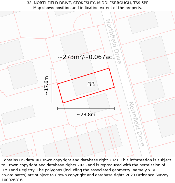 33, NORTHFIELD DRIVE, STOKESLEY, MIDDLESBROUGH, TS9 5PF: Plot and title map