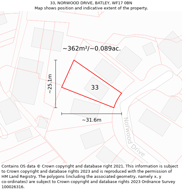 33, NORWOOD DRIVE, BATLEY, WF17 0BN: Plot and title map