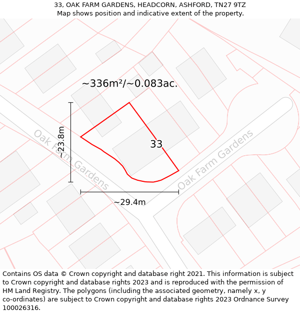 33, OAK FARM GARDENS, HEADCORN, ASHFORD, TN27 9TZ: Plot and title map