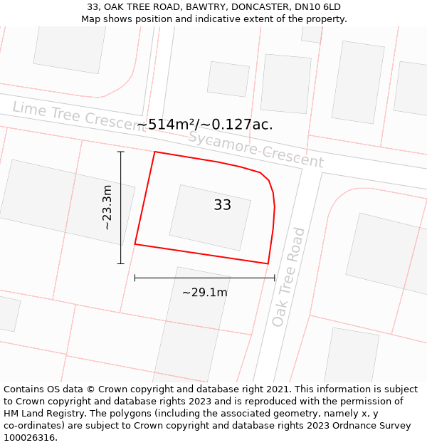 33, OAK TREE ROAD, BAWTRY, DONCASTER, DN10 6LD: Plot and title map