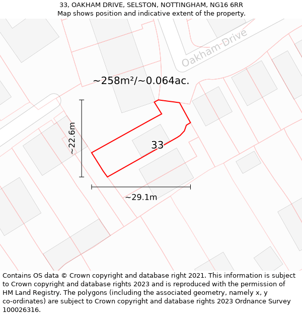 33, OAKHAM DRIVE, SELSTON, NOTTINGHAM, NG16 6RR: Plot and title map