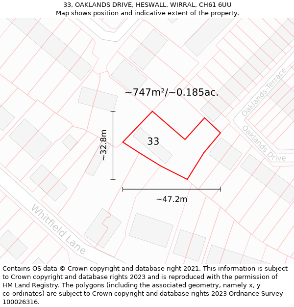 33, OAKLANDS DRIVE, HESWALL, WIRRAL, CH61 6UU: Plot and title map