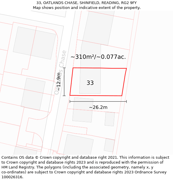 33, OATLANDS CHASE, SHINFIELD, READING, RG2 9FY: Plot and title map