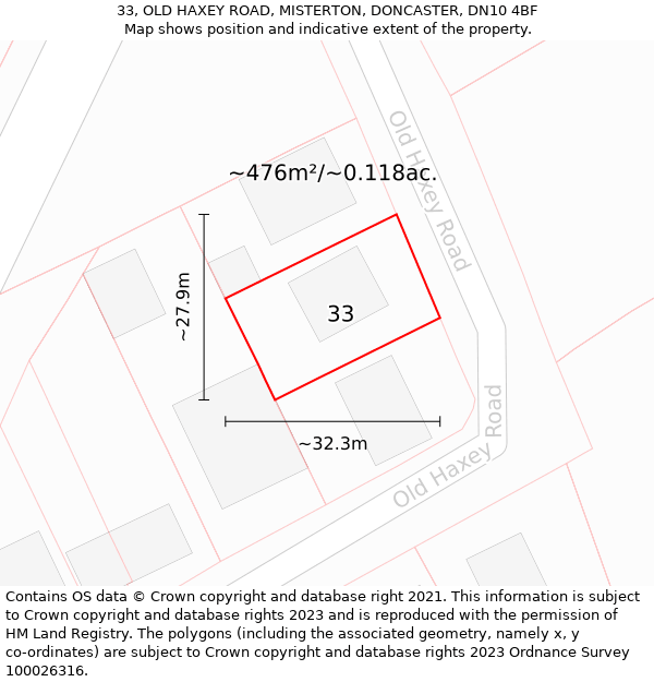 33, OLD HAXEY ROAD, MISTERTON, DONCASTER, DN10 4BF: Plot and title map