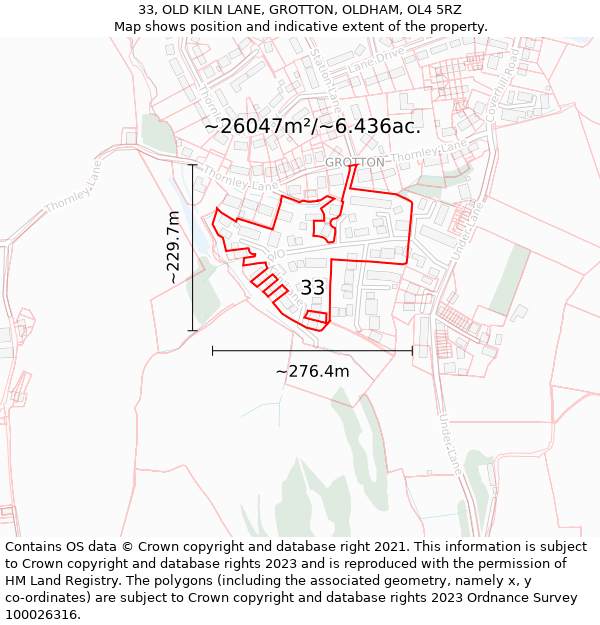 33, OLD KILN LANE, GROTTON, OLDHAM, OL4 5RZ: Plot and title map