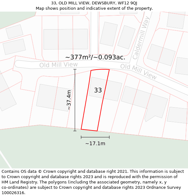 33, OLD MILL VIEW, DEWSBURY, WF12 9QJ: Plot and title map