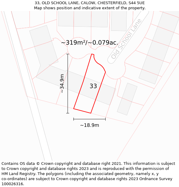 33, OLD SCHOOL LANE, CALOW, CHESTERFIELD, S44 5UE: Plot and title map