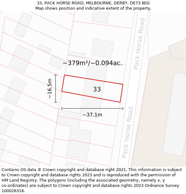 33, PACK HORSE ROAD, MELBOURNE, DERBY, DE73 8EG: Plot and title map