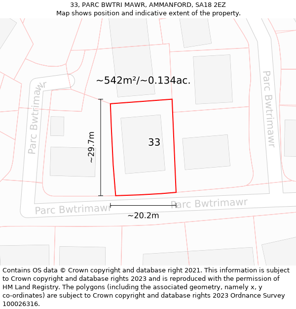 33, PARC BWTRI MAWR, AMMANFORD, SA18 2EZ: Plot and title map