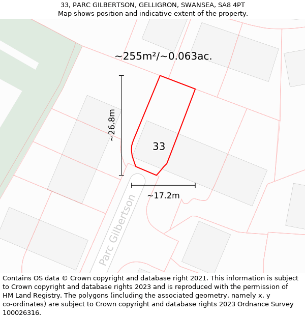 33, PARC GILBERTSON, GELLIGRON, SWANSEA, SA8 4PT: Plot and title map