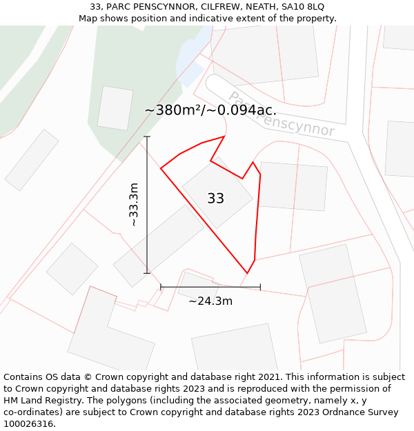 33, PARC PENSCYNNOR, CILFREW, NEATH, SA10 8LQ: Plot and title map