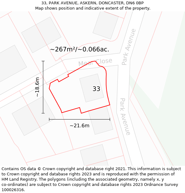 33, PARK AVENUE, ASKERN, DONCASTER, DN6 0BP: Plot and title map