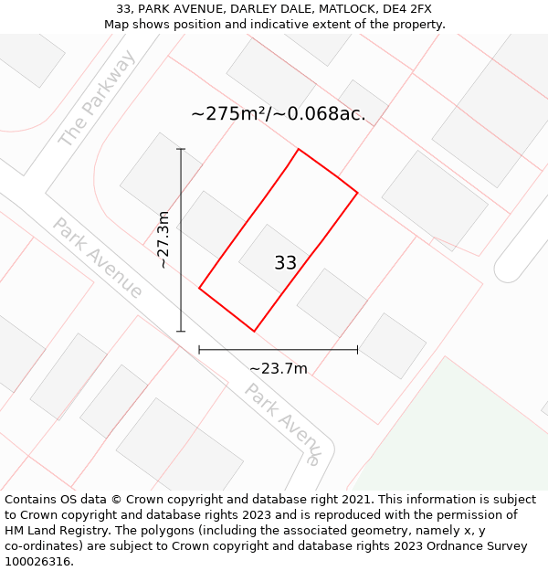 33, PARK AVENUE, DARLEY DALE, MATLOCK, DE4 2FX: Plot and title map