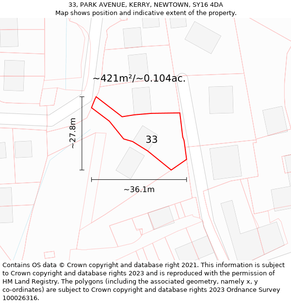 33, PARK AVENUE, KERRY, NEWTOWN, SY16 4DA: Plot and title map