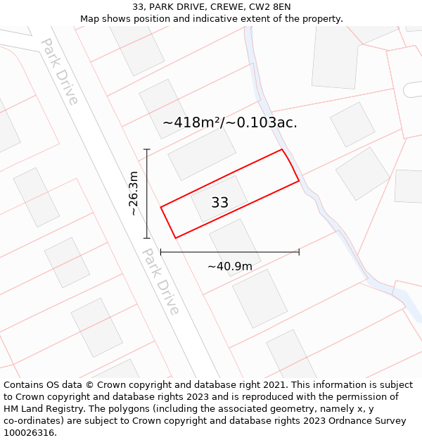 33, PARK DRIVE, CREWE, CW2 8EN: Plot and title map