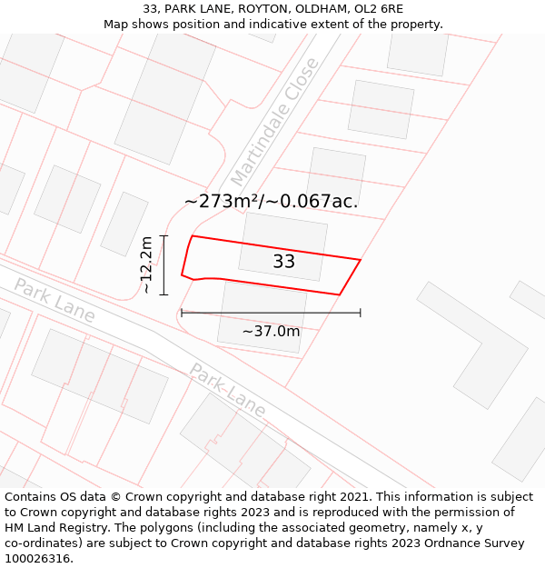 33, PARK LANE, ROYTON, OLDHAM, OL2 6RE: Plot and title map