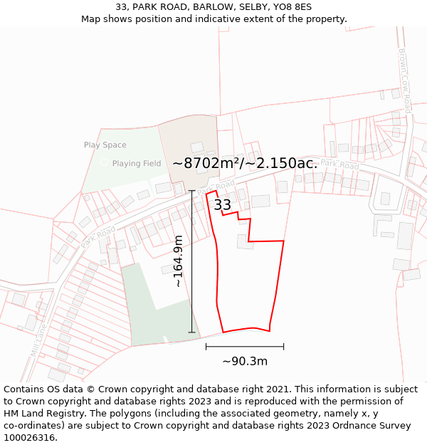 33, PARK ROAD, BARLOW, SELBY, YO8 8ES: Plot and title map