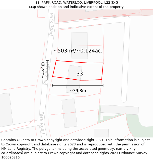33, PARK ROAD, WATERLOO, LIVERPOOL, L22 3XG: Plot and title map