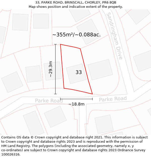 33, PARKE ROAD, BRINSCALL, CHORLEY, PR6 8QB: Plot and title map