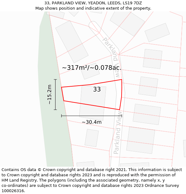 33, PARKLAND VIEW, YEADON, LEEDS, LS19 7DZ: Plot and title map