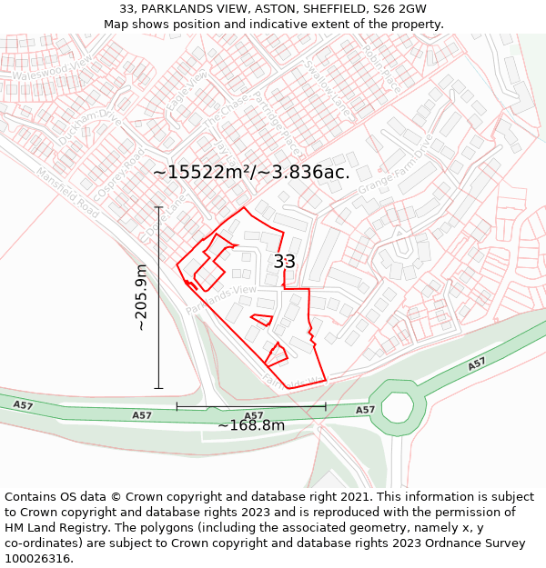 33, PARKLANDS VIEW, ASTON, SHEFFIELD, S26 2GW: Plot and title map