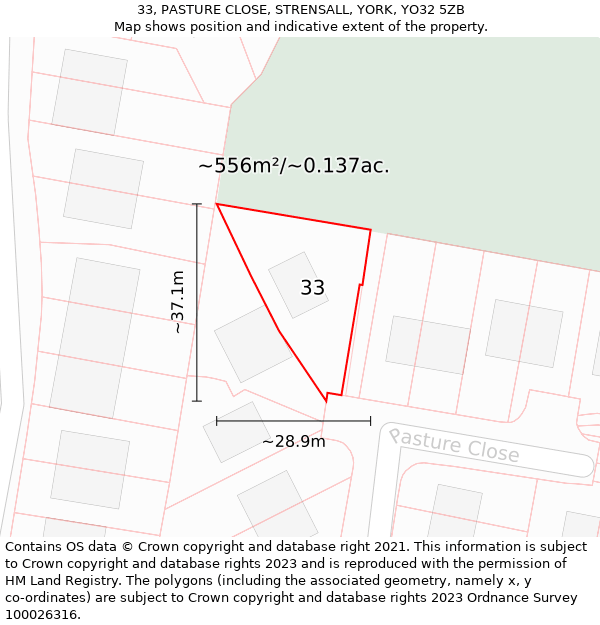 33, PASTURE CLOSE, STRENSALL, YORK, YO32 5ZB: Plot and title map