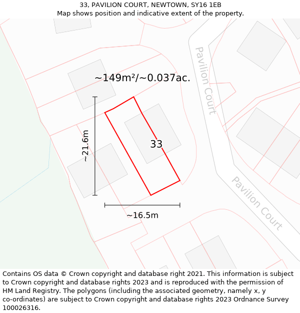 33, PAVILION COURT, NEWTOWN, SY16 1EB: Plot and title map
