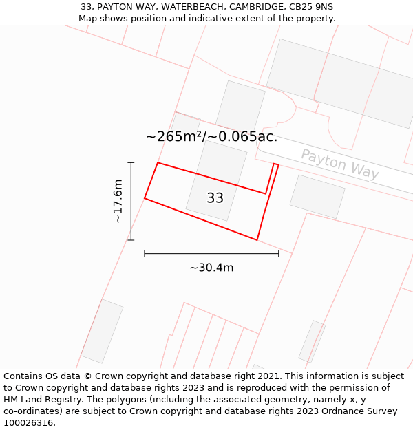 33, PAYTON WAY, WATERBEACH, CAMBRIDGE, CB25 9NS: Plot and title map