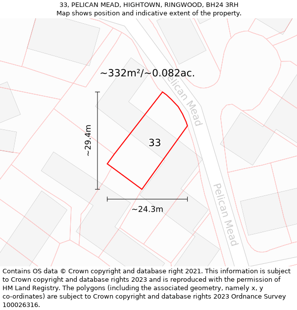 33, PELICAN MEAD, HIGHTOWN, RINGWOOD, BH24 3RH: Plot and title map
