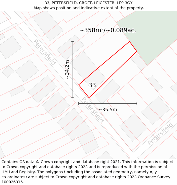 33, PETERSFIELD, CROFT, LEICESTER, LE9 3GY: Plot and title map