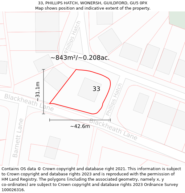 33, PHILLIPS HATCH, WONERSH, GUILDFORD, GU5 0PX: Plot and title map
