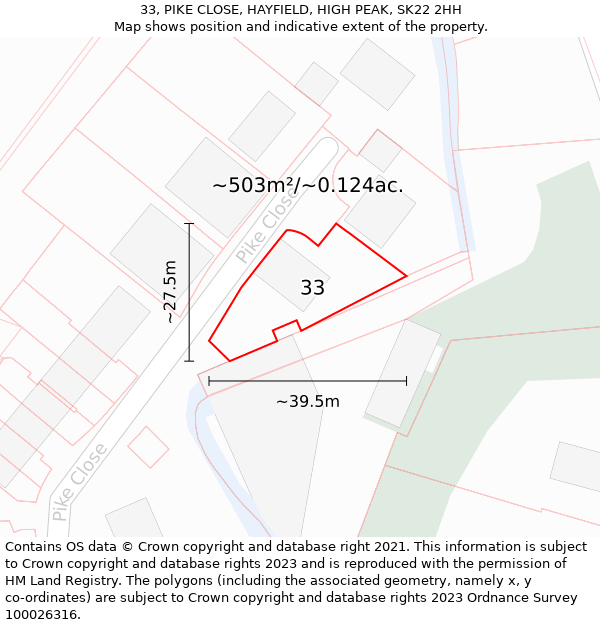 33, PIKE CLOSE, HAYFIELD, HIGH PEAK, SK22 2HH: Plot and title map