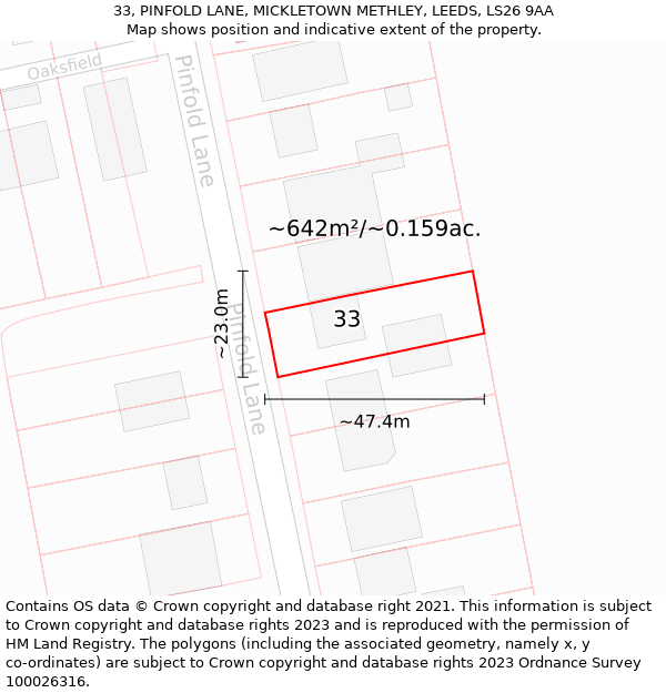 33, PINFOLD LANE, MICKLETOWN METHLEY, LEEDS, LS26 9AA: Plot and title map