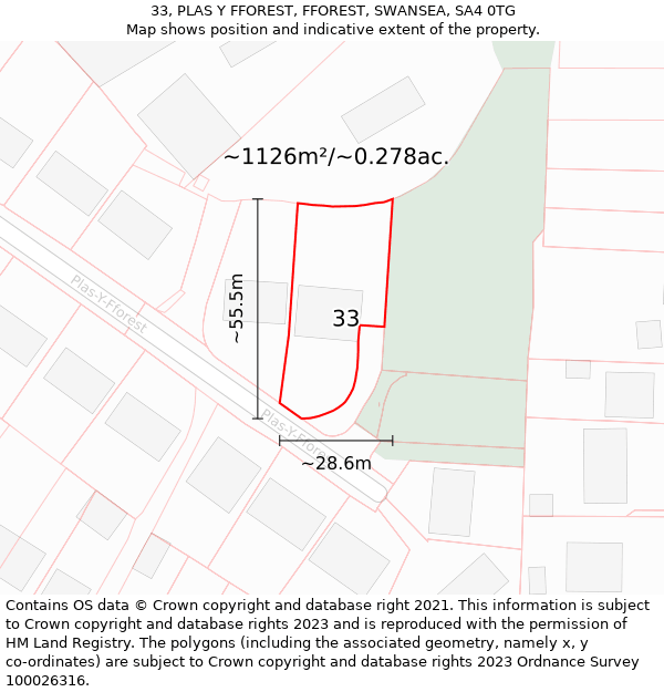 33, PLAS Y FFOREST, FFOREST, SWANSEA, SA4 0TG: Plot and title map