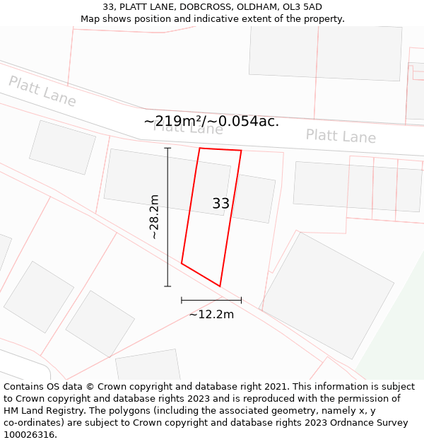 33, PLATT LANE, DOBCROSS, OLDHAM, OL3 5AD: Plot and title map