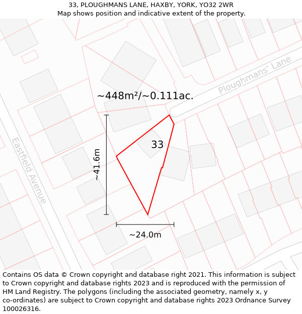 33, PLOUGHMANS LANE, HAXBY, YORK, YO32 2WR: Plot and title map