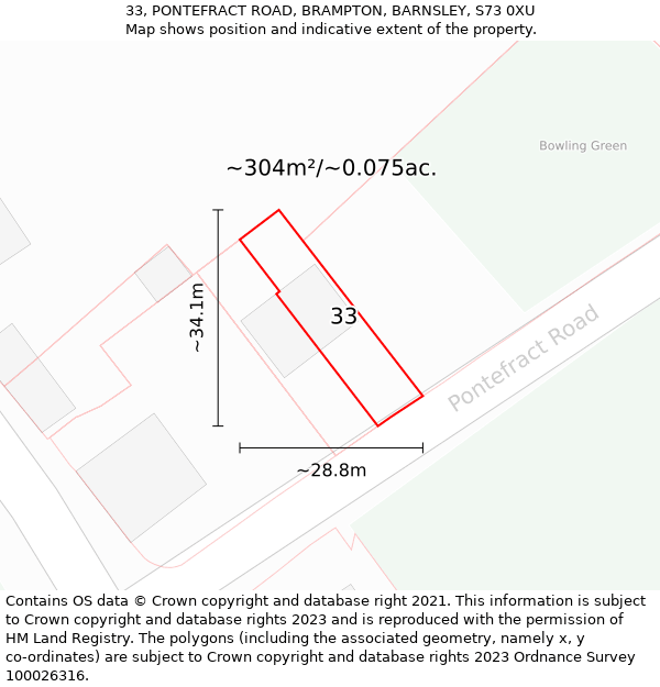 33, PONTEFRACT ROAD, BRAMPTON, BARNSLEY, S73 0XU: Plot and title map