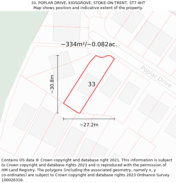 33, POPLAR DRIVE, KIDSGROVE, STOKE-ON-TRENT, ST7 4HT: Plot and title map